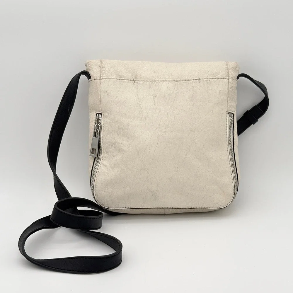 Vince Camuto Cream Leather Crossbody Bag Flap Satchel Handbag‎ Purse